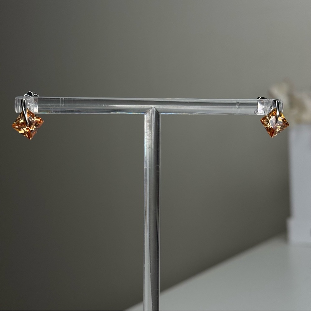 Silver & Orange Gem Drop Earrings